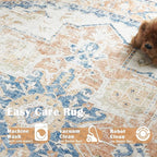 jinchan Kelda Round Rug 6ft Washable Area Rug Indoor Vintage Bedroom Floor Cover Distressed Circle Mat 6' Round Lightweight Non Slip Low Pile Thin Farmhouse Carpet for Living Room Dining Room Orange
