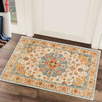 COMSLE Boho Area Rug, 2 x 3 Ft Washable Small Rugs for Entryway Faux Wool Distressed Non-Slip Floor Carpet Indoor Door Mat for Bedroom Kitchen Living Room