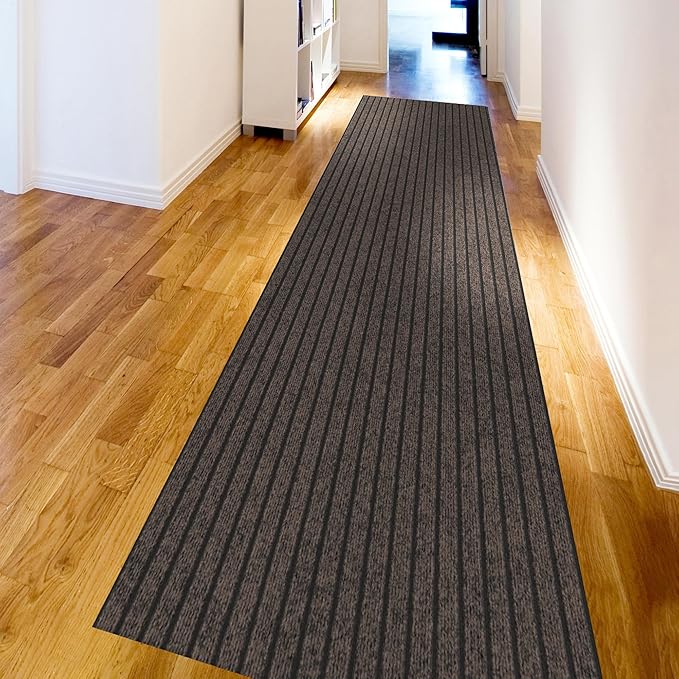 Ottomanson 2'7" x 15' Hallway Runner with Scraper Pile - Extra Durable Non-Slip Rug Mat for Indoor & Outdoor Use - Ideal for Kitchen, Entryway & Garage - High-Traffic Carpet, Brown