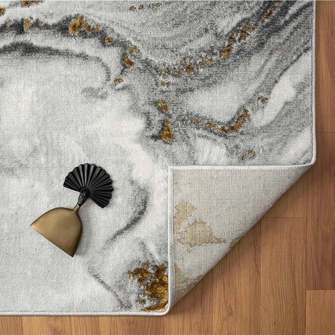 LUXE WEAVERS Marble Effect Abstract Gray 2x7 Area Rug
