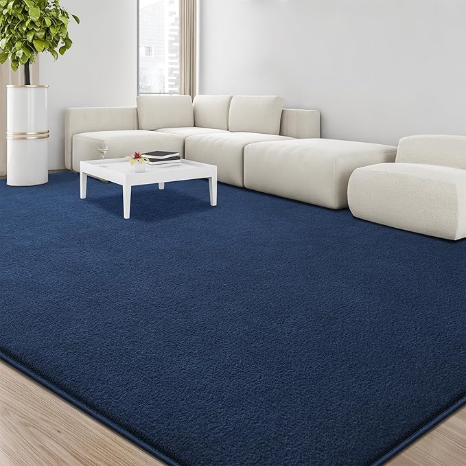 Large Area Rugs for Living Room Bedroom, 4x6 Feet Navy Blue Rug, Minimalist Modern Shag Rug, Soft Thick Memory Foam Indoor Carpet, Non-Slip Washable Rug for Boys Girls Dorm Nursery Room Home Decor