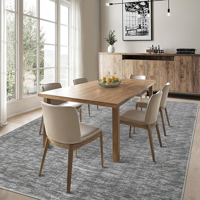 RUGSREAL Washable Contemporary Area Rug 5x7 Bedroom Large Area Rug Low-Pile Solid Modern Throw Carpet Non-Slip Stain Resistant Home Office Solid Rug for Living Room Bedroom Kids Room, 5' x 7' Grey