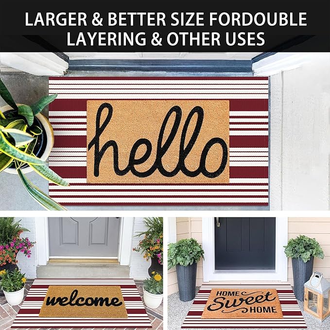KOZYFLY Striped Outdoor Rug Red and White 27.5x43 Inches Front Door Rug Christmas Woven Area Rug Washable Indoor Doormats Entrance Mat for Holiday Kitchen Entryway Patio Front Porch