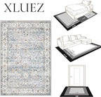 Area Rug 10x12 Living Room Rugs, Machine Washable Vintage Distressed Boho Area Rug Non-Slip Soft Low Pile Large Indoor Rugs for Bedroom Kitchen Dining Room Office(Light Blue,10'x12')