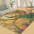 Peacock Peony Rugs for Bedroom - 6x9 Rug, Classic Peacock Peony Area Rugs for Living Room, Oriental Carpet, Floral Plant Washable Area Mat, Aesthetics Carpet - Peafowl Home Decor & Gifts