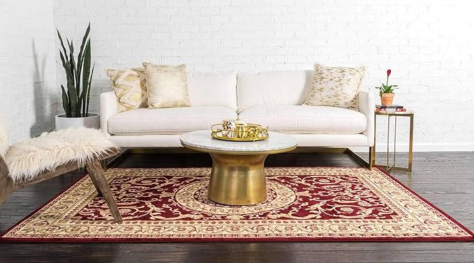 Unique Loom Versailles Collection Traditional Classic Medallion Floral Motif Area Rug (6' 0 x 9' 0 Rectangular, Burgundy/ Ivory)