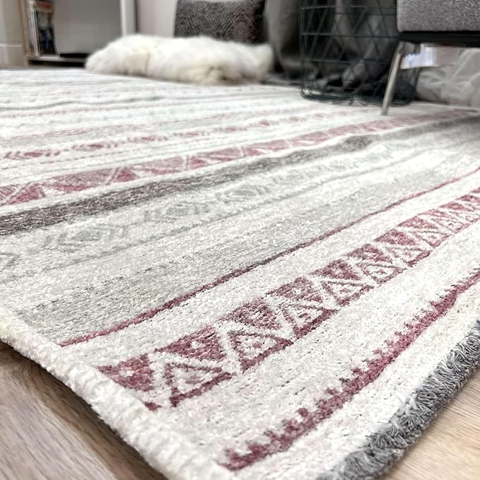 Alfa Rich 4x6 Mauve Off White Washable Area Rugs for Living Room Bedroom Kitchen Decor Cotton Rug
