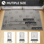 Door Mat Indoor Entrance 17"x30", 0.16" Thin Paw Print Low Pile Doormat, Non Slip Welcome Mat, Trap Dirt and Moisture, Easy Clean, Gray