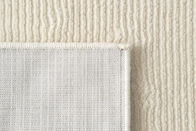 Revival Rugs Stripe 3'11"x6'1" Machine Washable Area Rug for Kitchen Bedroom - 100% Recycled Oeko-TEX Certified, Medium Pile, Beige, Cream