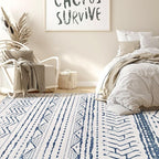 Nakagishi Area Rugs 8x10 Living Room: Washable Boho Large Neutral Soft Farmhouse Rug Stain Resistant Modern Moroccan Non-Slip Indoor Carpet for Bedroom Nursery Kids Playroom Office Dining Room- Navy