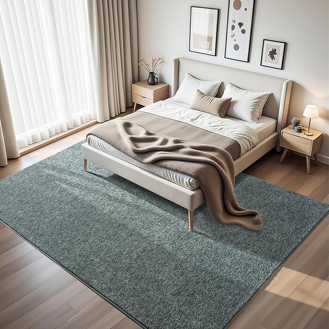 HQAYW 7x10 Large Area Rugs for Living Room Bedroom, Modern Thickened Memory Foam Soft Rug, Low Pile Minimalist Washable Non Slip Carpets for Kids Girls Boys Nursery Dorm Home Decor, Grey Green