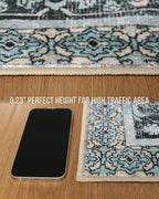 GENIMO 8X10 Area Rugs for Living Room, Machine Washable Vintage Floor Cover Foldable Modern Non Slip Rug, Low Pile Soft Indoor Carpet Floral Print Mat Rug,Bedroom/Dining Room/Home Office,Teal