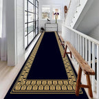 Modern Geometric Meandering Throw Carpet Runner for Entrance, 4x10ft, Orange Geometric Design Carpets for Entryway, Navy Blue Background Cozy Foldable Dirty Resistant Rug for Sofa Office