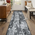 Washable Area Rugs 2'x10' Non-Slip Modern Abstract Soft for Living Room Entryway Bedroom Nursery, Print Pattern, Black Gray