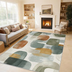 Mid Century Modern Rugs for Home Decor, 6x8 ft, Abstract Geometry Area Rugs for Living Room, Soft Non Slip Washable Boho Geo Geometric Carpet Bedroom Decorations Dt-Ghf-19