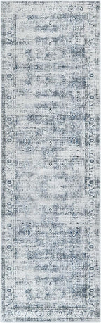 Morebes Vintage Kitchen Rugs Non Slip Washable Rug Runner,Non Skid Bath Mat Runner,Distressed Long Bathroom Rug Indoor Floor Carpet for Room Hallway Entryway Laundry Foyer, Blue-Gray