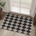 Easy Jute Checkered Entryway Rug, 2x3 Black Modern Indoor Outdoor Doormat, Washable Non-Slip Neutral Small Kitchen Rug Farmhouse Diamond Throw Rugs for Entrance Bedroom Bathroom