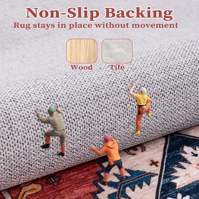 SERISSA Washable Rug 5x7 Boho Area Rugs, Washable Large Rugs for Living Room, Ultra Soft Non-Slip Rust Rug Print Distressed Vintage Farmhouse Carpet for Bedroom Dining Room Dorm Office Home Decor