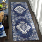 vivorug Runner Rug 2'x8' Machine Washable Non-Slip Runners for Hallways Kitchen Entryway Laundry Room Vintage-Inspired Carpet Hallway Runner Navy Blue