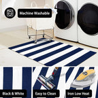 KOZYFLY Striped Outdoor Rug 27.5x43 Inches Front Door Rug Navy and White Woven Cotton Washable Outdoor Doormats Outdoor Entrance Mat for Front Door Entryway Patio Front Porch