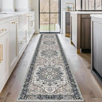 KOZYFLY Long Runners for Hallways 2x10 Ft Washable Kitchen Runner Rug Boho Style Entryway Rug Indoor Printed Faux Wool Stair Runner Carpet for Stairs Bedroom Kitchen Hall, Black/Taupe/Beige