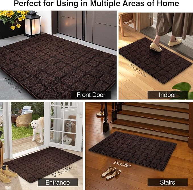 Large Front Door Mat Outside Entrance, Outdoor Indoor Door Mats for Entryway, Entrance, Entry, Patio, Waterproof Non Slip Doormat, Low-Profile, 31.5" × 47“, Coffee