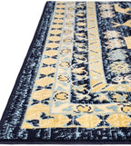 Unique Loom Taftan Collection Border Geometric Tribal Inspired Design Area Rug (2' 7 x 10' 0 Runner, Navy Blue/ Gold)