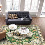 Bohemian Pattern Rectangular Area Rugs for Living Room Bedroom 4 x 6 ft Green & Orange Abstract Non-Shedding Soft Low Pile Rug Non Slip Washable Rug for Nursery Entryway Playroom