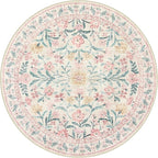 Wonnitar Washable Round Rugs 6ft, Pink Floral Circle Rug Large Round Carpet for Bedroom, Boho Soft Ultra-Thin Circular Carpets for Kids Playroom Living Room Nursery