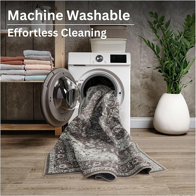 Bloom Rugs Washable Non-Slip 4' x 6' Rug - Dark Brown Traditional Medallion Area Rug for Living Room, Bedroom, Dining Room, and Kitchen - Exact Size: 4' x 6'