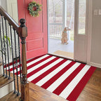 KOZYFLY Red White Striped Outdoor Rug 3x5 Ft Woven Christmas Area Rug Washable Front Door Rugs for Front Porch Kitchen Entryway Patio Dining Room Holiday Decor