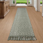 Collive Long Carpet Runners for Hallway 2x8ft, Washable Low Profile Front Entryway Rug Cotton Hand-Woven Kitchen Rug Runner, Olive Green/Cream Farmhouse Bedroom Rug for Laundry Room Entrance