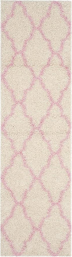 SAFAVIEH Dallas Shag Collection Runner Rug - 2'3" x 8', Ivory & Light Pink, Trellis Design, Non-Shedding & Easy Care, 1.5-inch Thick Ideal for High Traffic Areas in Living Room, Bedroom (SGD257P)