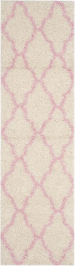 SAFAVIEH Dallas Shag Collection Runner Rug - 2'3" x 8', Ivory & Light Pink, Trellis Design, Non-Shedding & Easy Care, 1.5-inch Thick Ideal for High Traffic Areas in Living Room, Bedroom (SGD257P)