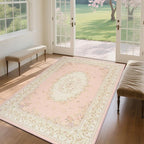 Nursery Rug for Baby Girl, Cute Pink 4x6 Area Rugs for Bedroom Non Slip, Floral Washable Soft Faux Wool Carpet for Living Room Dorm Kids Playroom Office Kids Playroom