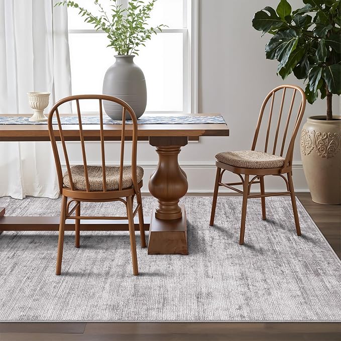 LUMI 5x8 Washable Low-Pile Area Rug for Living Room, Ultra Soft Modern Neutral Grey Rugs Non Slip with Rubber Backing, High Traffic, Stain Resistant Carpets, Ideal for Bedroom, Dining Room