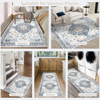 Enkor Runner Rugs for Hallway, 2.6x10.5 Washable Soft Non Slip Floor Rugs for Kitchen, Modern Mat for Living Room Bedroom Entryway Blue & White