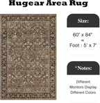 HUGEAR 5x7 Machine Washable Rugs Brown Hallway Area Rug Indoor Accent Rug Floral Low Pile Carpet Soft Throw Aesthetic Rug Bedroom Living Room Office Dining Room Kitchen Laundry Room Non Slip