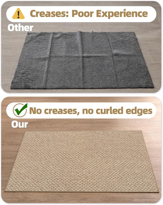 Color&Geometry 17"x30" Small Ultra Thin Indoor Door Mat Non Slip Rubber Backed Dirt Trapper(Rolled-up NO Creases), Rugs for Entryway, Front Door Mat Indoor Washable Low-Profile Entry Mat, Khaki