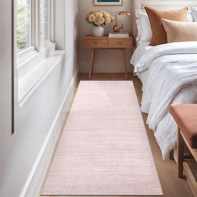 Art&Tuft Non-Slip Runner Rug - 2x8 Runner Rug Washable Low-Pile Rugs Runners, Soft Distressed Carpet Runner for Bedroom Bathroom Kitchen Laundry Living Room, Lightpink