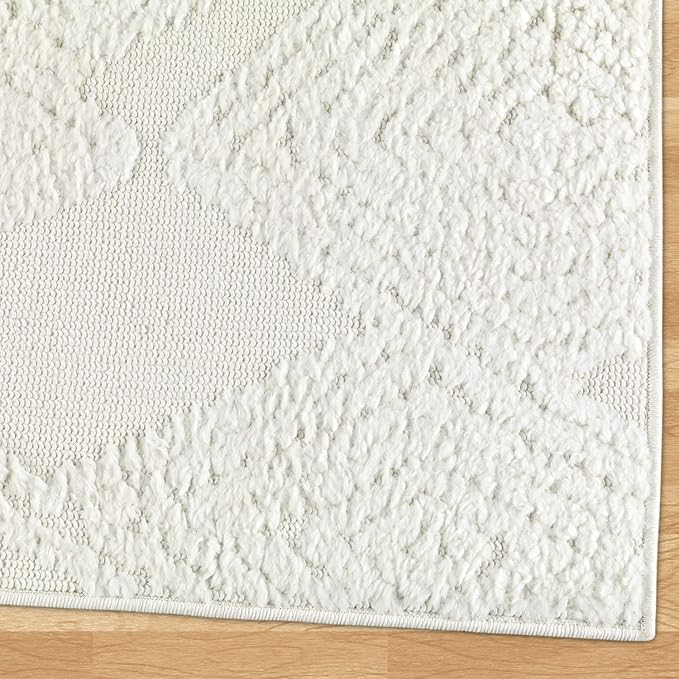 Antep Rugs Palafito 2x10 Geometric Shag Diamond High-Low Pile Textured Indoor Runner Rug (White, 2' x 10')