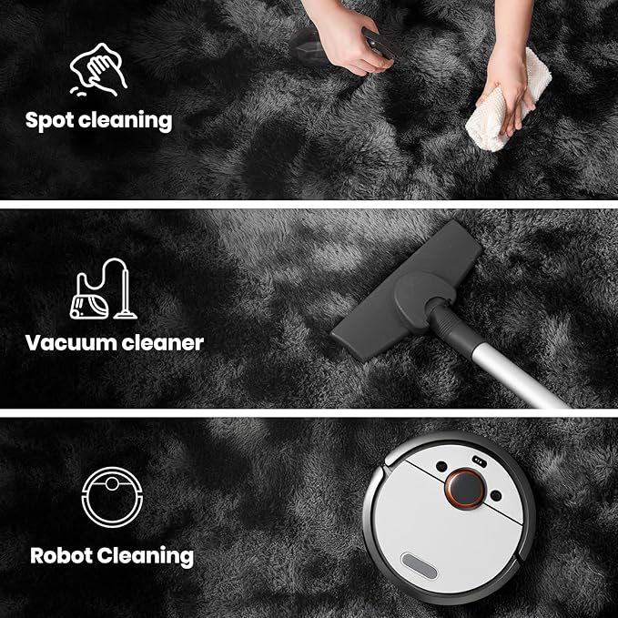Zentavio Black and Grey Area Rugs for Living Room Large Men Room Carpet 9x12 Bedroom Fluffy Furry Shag Aesthetic Plush High Pile Floor Rug for Kids Room Dorm Home Decor Gray
