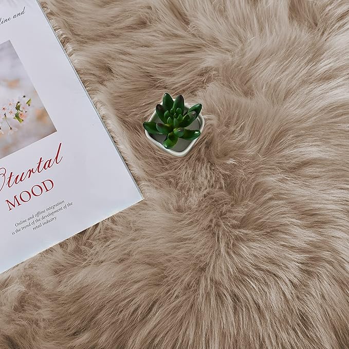 Latepis Light Brown Beige Living Room Rugs Faux Sheepskin Fur 5x7 Area Rugs for Bedroom Fluffy Washable Rug Large Plush Fuzzy Floor Rug Home Decor Rectangle
