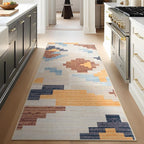 Phantoscope Washable Runner Rug 2'x6' Non-Slip, Modern Neutral Boho Hallway Rugs for Entryway, Stair, Bedroom, Abstract Geometric Blocks Pattern, Low-Pile Foldable Floor Carpet, Warm Terracotta/Cream