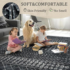 2x8 Machine Washable Runner Rug, Kitchen Hallway Area Rug, Black Vintage Moroccan Rug Ultra Non-Slip Low Pile Soft Faux Wool Carpet, Kids and Pets Friendly for Bedroom Entryway Bedside Decor Rug