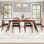 Vintage Living Room Area Rug - 9x12 Large Machine Washable Boho Moroccan Rug Distressed Farmhouse Rugs for Bedroom - Soft Non-Slip Indoor Carpet for Dining Room Office Nursery(Boho Beige, 9'x12')