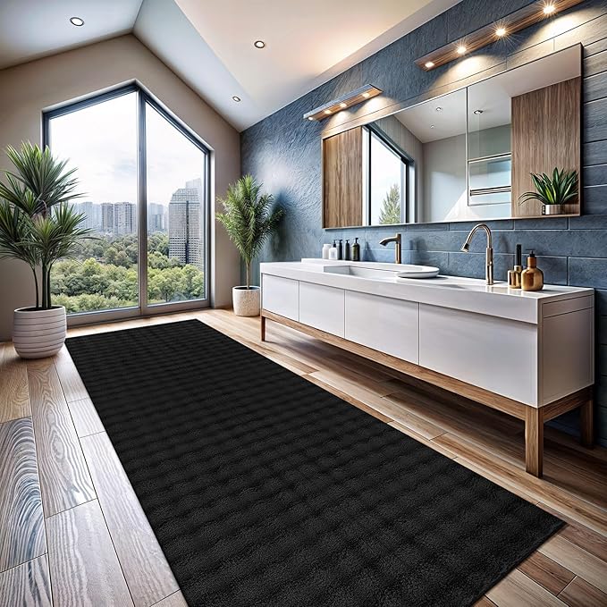 CAMILSON Modern Black Non Slip Runner Rug 2x7 Ultra Soft High Pile Kitchen Rugs Non Skid Rubber Backing Durable & Easy to Clean Carpet for Entryway Bathroom Indoor Use (2 x 7 Black)