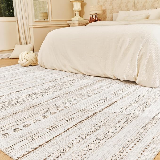 9x12 Area Rugs for Living Room Machine Washable Rug Distressed Indoor Carpet Neutral Moroccan Boho Rug Ultra Soft Area Rug for Bedroom Dining Room Playroom Office