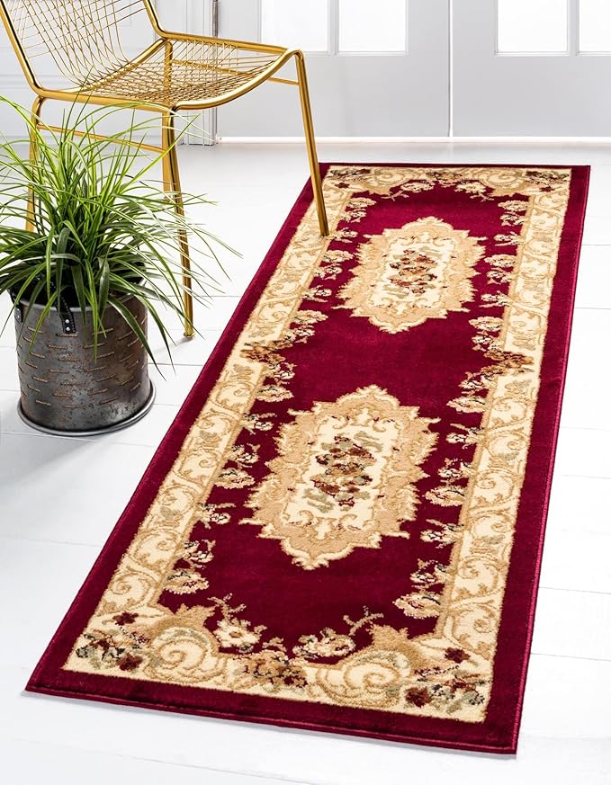 Rugs.com Chateau Collection Rug – 2' x 8' Runner Red Medium Rug Perfect for Hallways, Entryways