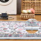 GarveeHome 2x3 Floral Rugs for Entryway, Non-Slip Soft Vintage Throw Door Mat, Low Pile Foldable Farmhouse Carpet, Non-Shedding Indoor Washable Small Rug for Bedroom, Light Blue